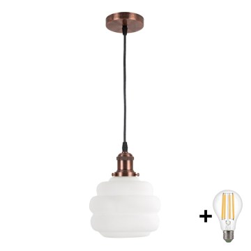 BRILAGI - LED-riippuvalaisin vaijerilla RETRO GLASS 1xE27/60W/230V Ø 20 cm kupari/valkoinen