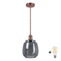 BRILAGI - LED-riippuvalaisin vaijerilla RETRO GLASS 1xE27/60W/230V Ø 26 cm, kupari/savunharmaa