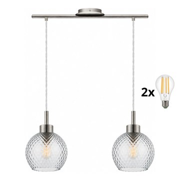 BRILAGI - LED-riippuvalaisin vaijerilla RETRO GLASS 2xE27/60W/230V mattakromi/savunharmaa