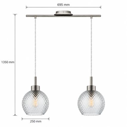 BRILAGI - LED-riippuvalaisin vaijerilla RETRO GLASS 2xE27/60W/230V mattakromi/savunharmaa