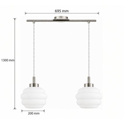 BRILAGI - LED-riippuvalaisin vaijerilla RETRO GLASS 2xE27/60W/230V mattakromi/valkoinen
