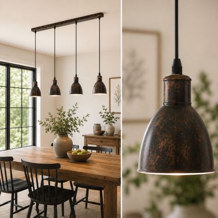 Brilagi - LED-riippuvalaisin vaijerilla RIDDY 4xE27/60W/230V kupari/patina