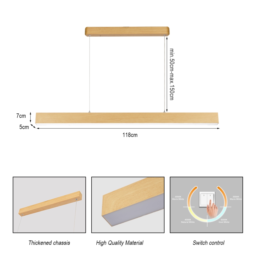 Brilagi - LED-riippuvalaisin vaijerilla SLEEKLINE LED/40W/230V 3000/4500/6000K tammi-dekori