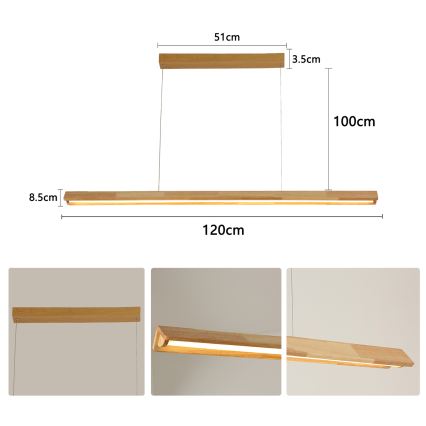 Brilagi - LED-riippuvalaisin vaijerilla UMEA WOOD LED/30W/230V 120 cm puu