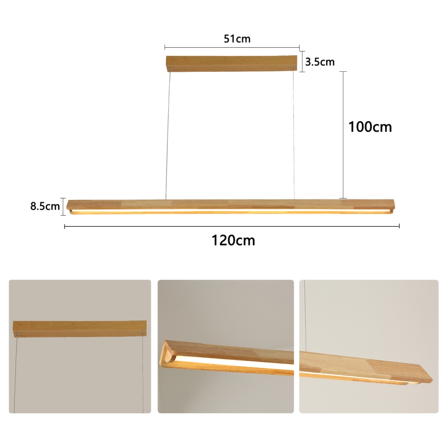 Brilagi - LED-riippuvalaisin vaijerilla UMEA WOOD LED/30W/230V 120 cm puu