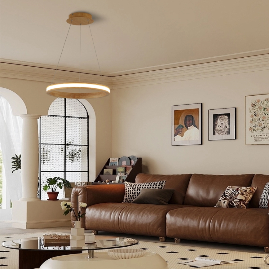 Brilagi - LED-riippuvalaisin vaijerilla UMEA WOOD LED/30W/230V halkaisija 40 cm, puinen