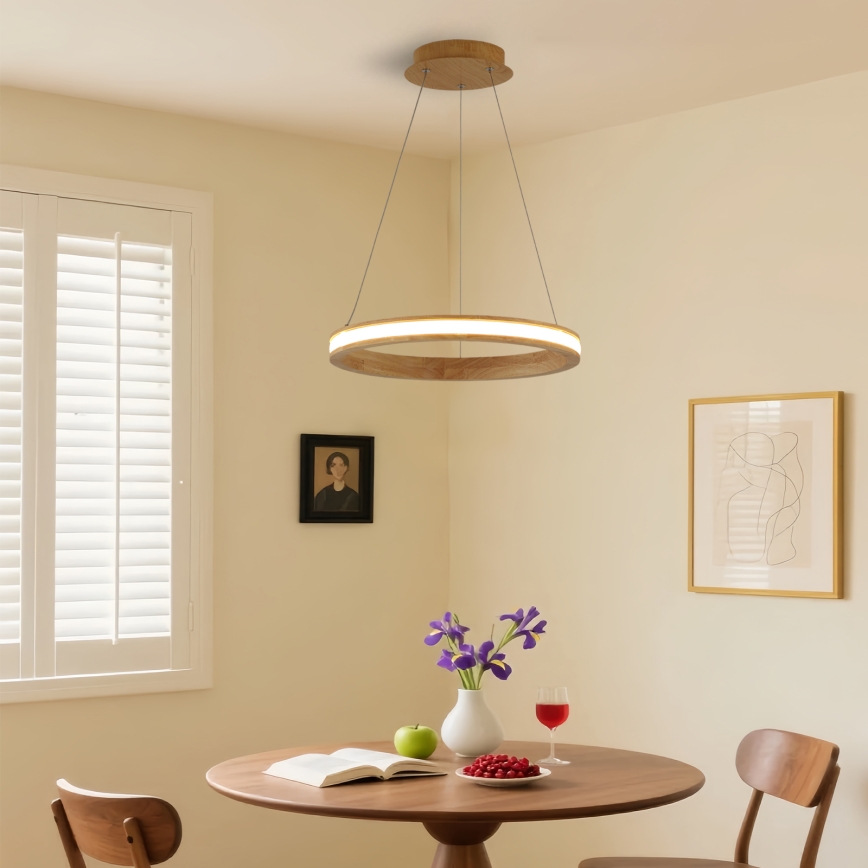 Brilagi - LED-riippuvalaisin vaijerilla UMEA WOOD LED/30W/230V halkaisija 40 cm, puinen