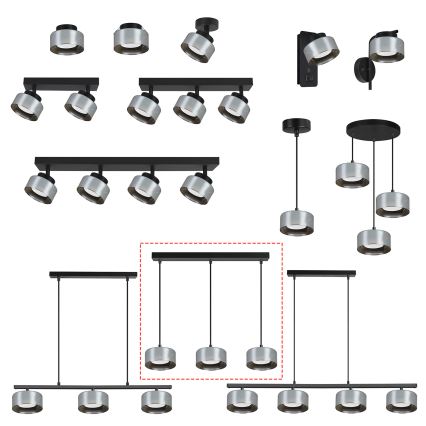 Brilagi - LED Ripustettava valaisin johdolla AURA LUX 3xGX53/30W/230V musta/savunvärinen