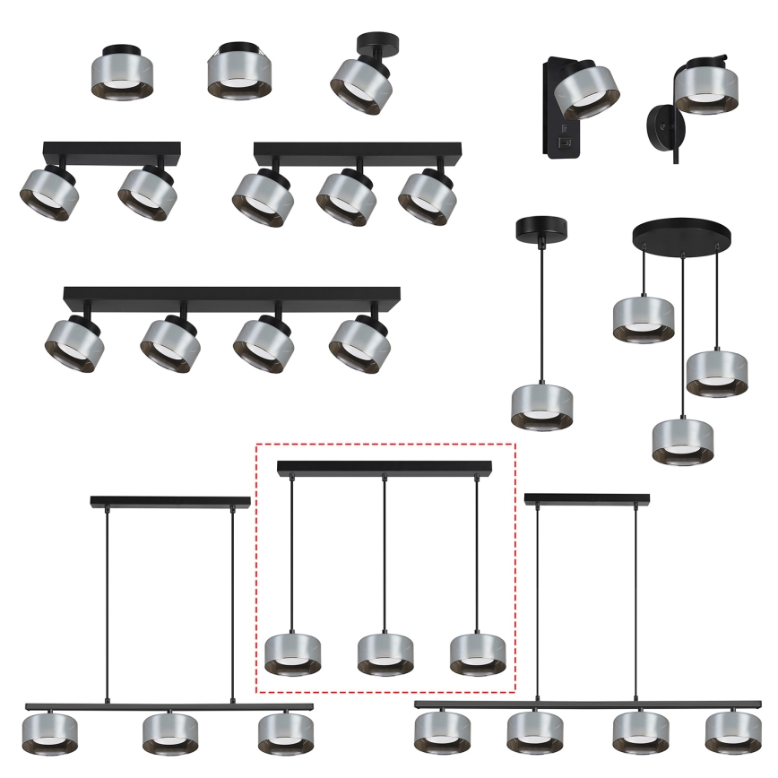 Brilagi - LED Ripustettava valaisin johdolla AURA LUX 3xGX53/30W/230V musta/savunvärinen