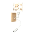 Brilagi - LED-säädettävä lasten seinävalaisin BOBO WOOD 1xE27/25W/230V + LED/3W tammi/valkoinen/nallet