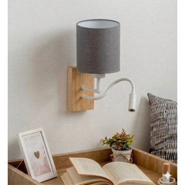 Brilagi - LED-säädettävä seinävalaisin NUBILA WOOD 1xE27/25W/230V + LED/3W tammi/valkoinen/vaaleanharmaa