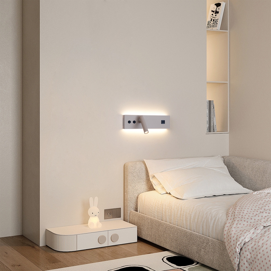 BRILAGI - NOCTIS LED-seinäspotti USB-portilla LED/3W/230V + LED/9W, beige