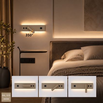 BRILAGI - NOCTIS LED-seinäspotti USB-portilla LED/3W/230V + LED/9W, beige