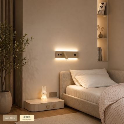 BRILAGI - NOCTIS LED-seinäspotti USB-portilla LED/3W/230V + LED/9W, beige