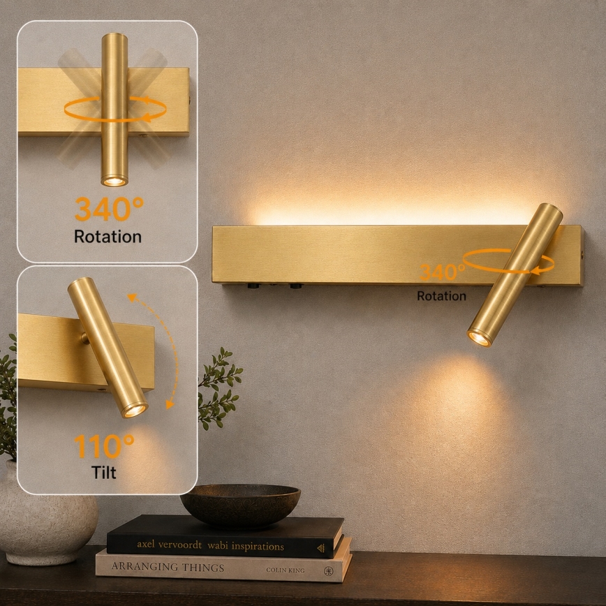 BRILAGI - LED-seinäkohdevalaisin ARLIX LED/3W/230V + LED/7W kullanvärinen CRI 90