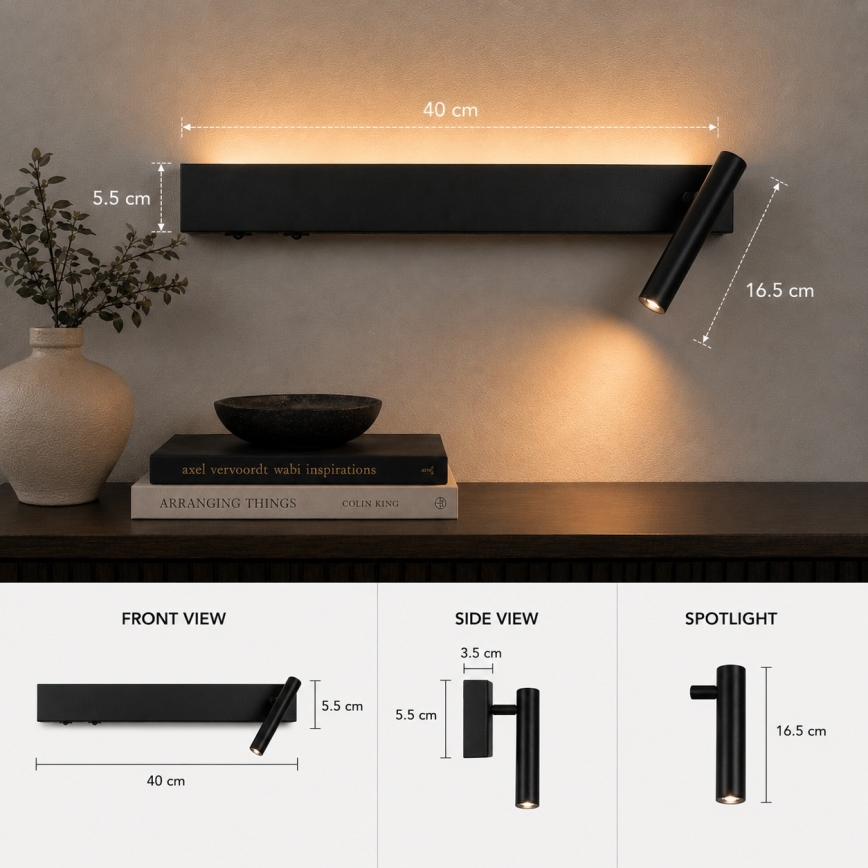 BRILAGI - LED-seinäspotti ARLIX LED/3W/230V + LED/7W musta CRI 90