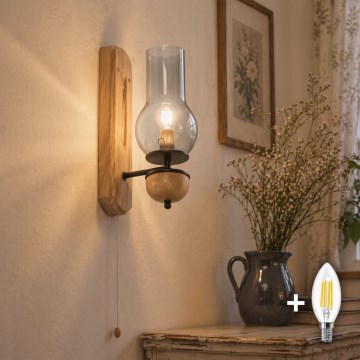 BRILAGI - LED-seinävalaisin COTTAGE 1xE14/40W/230V tammi/savunharmaa