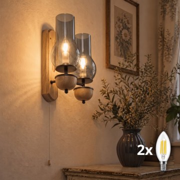 BRILAGI - LED-seinävalaisin COTTAGE 2xE14/40W/230V tammi/savunharmaa