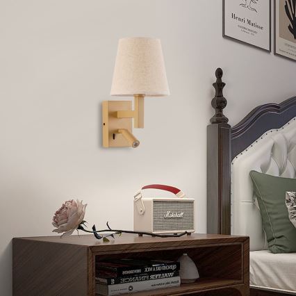 Brilagi - LED-seinävalaisin DEYA 1xE14/40W/230V + LED/3W pellava/kulta