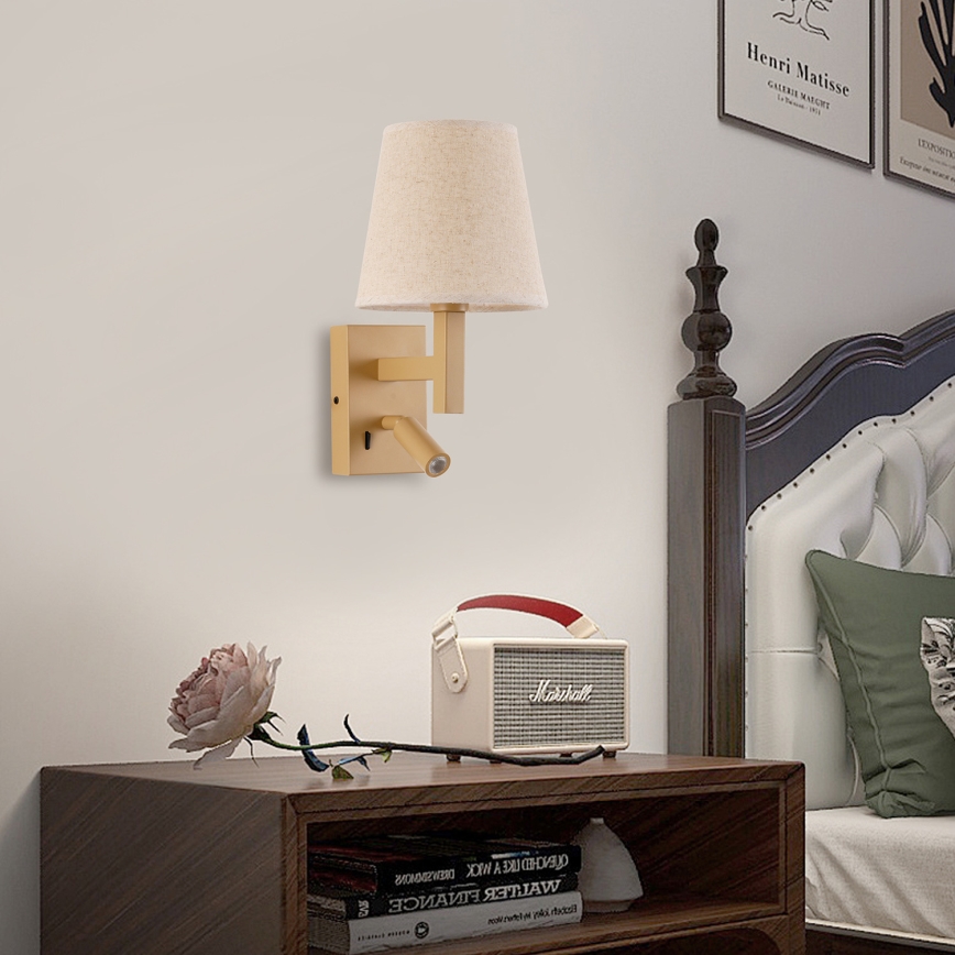 Brilagi - LED-seinävalaisin DEYA 1xE14/40W/230V + LED/3W pellava/kulta