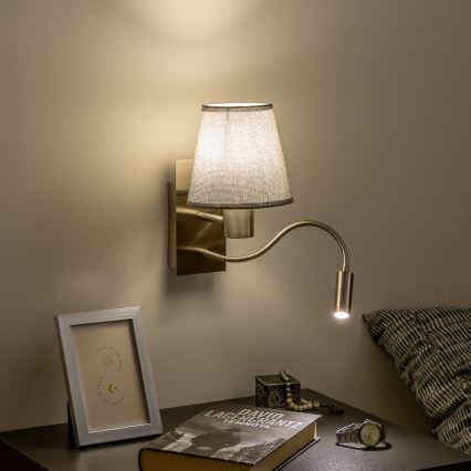 Brilagi - LED Joustava seinävalaisin NUBILA 1xE27/25W/230V + LED/3W mattakromi/harmaa