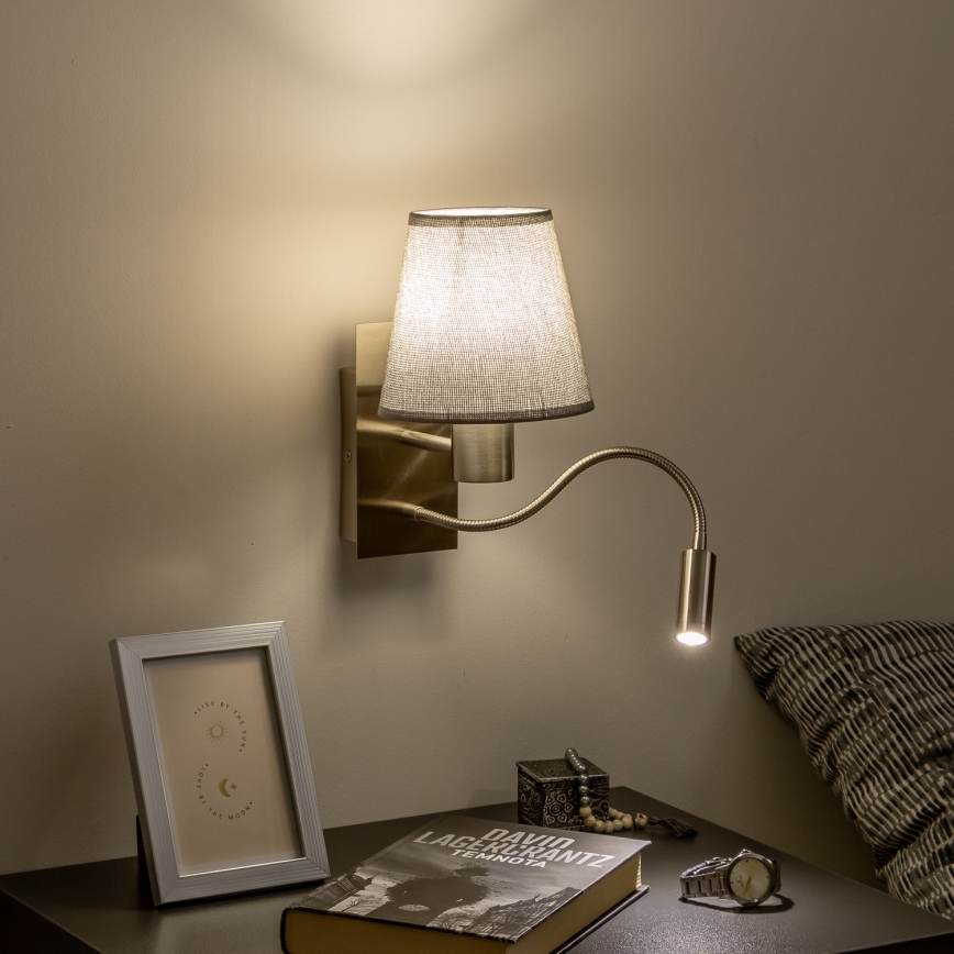 Brilagi - LED Joustava seinävalaisin NUBILA 1xE27/25W/230V + LED/3W mattakromi/harmaa