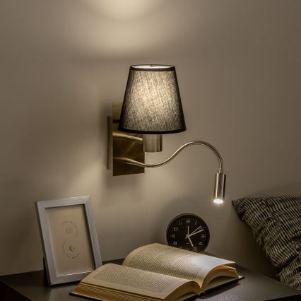 Brilagi - LED Joustava seinävalaisin NUBILA 1xE27/25W/230V + LED/3W mattakromi/musta