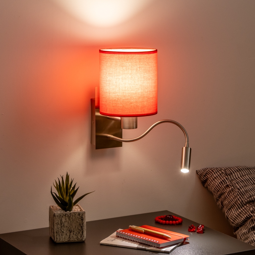 Brilagi - LED Joustava seinävalaisin NUBILA 1xE27/25W/230V + LED/3W mattakromi/punainen