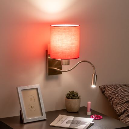 Brilagi - LED Joustava seinävalaisin NUBILA 1xE27/25W/230V + LED/3W mattakromi/vaaleanpunainen