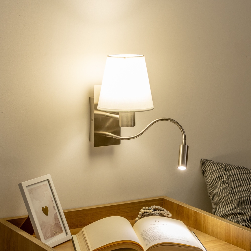 Brilagi - LED Joustava seinävalaisin NUBILA 1xE27/25W/230V + LED/3W mattakromi/valkoinen