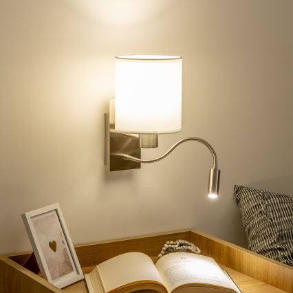 Brilagi - LED Joustava seinävalaisin NUBILA 1xE27/25W/230V + LED/3W mattakromi/valkoinen