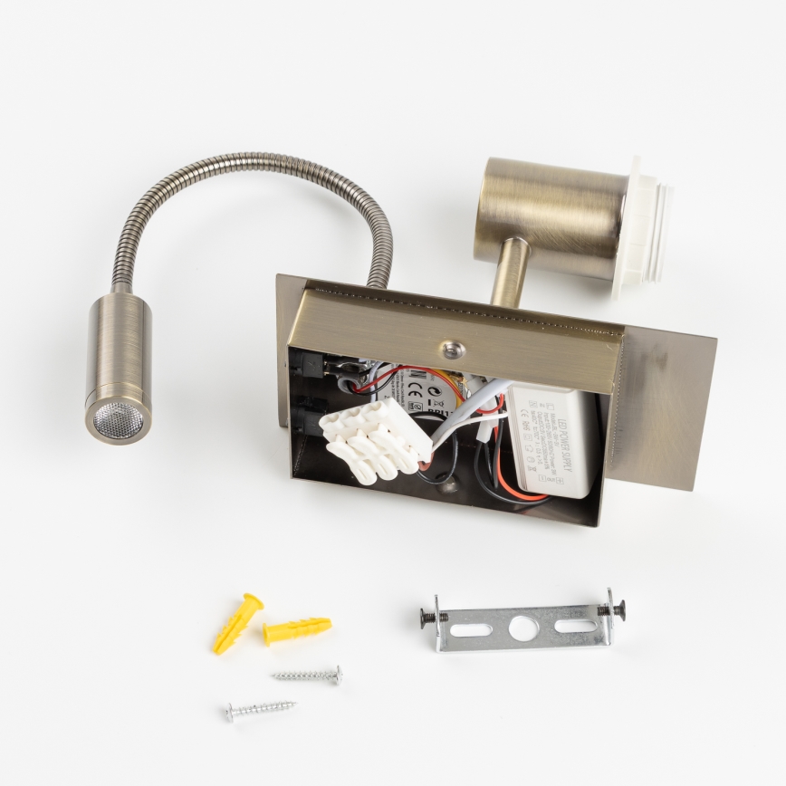 Brilagi - LED Joustava seinävalaisin NUBILA 1xE27/25W/230V + LED/3W messinki/antrasiitti