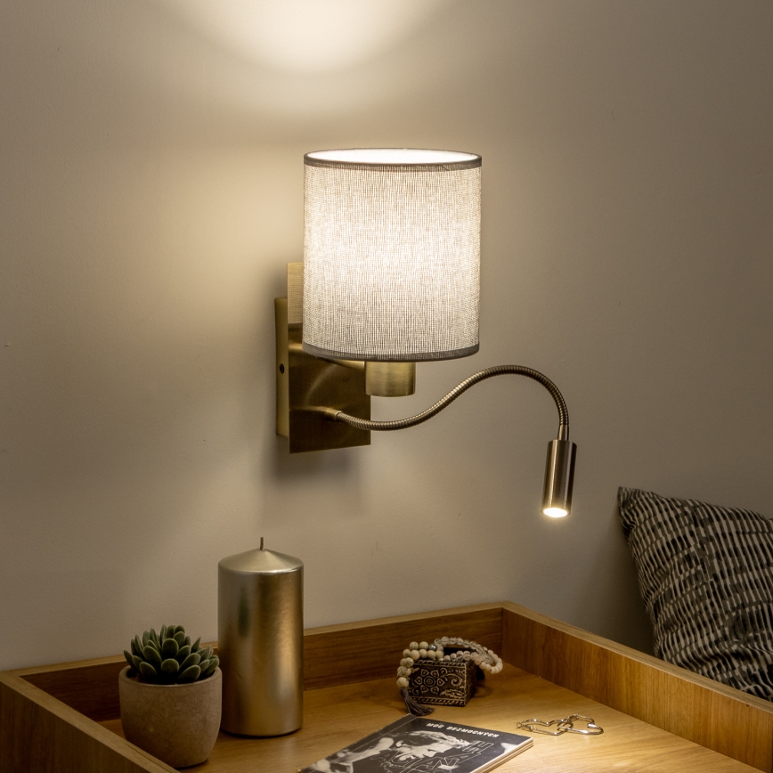 Brilagi - LED Joustava seinävalaisin NUBILA 1xE27/25W/230V + LED/3W messinki/harmaa