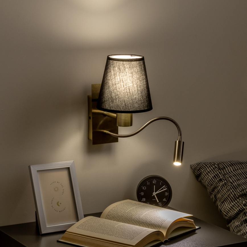 Brilagi - LED Joustava seinävalaisin NUBILA 1xE27/25W/230V + LED/3W messinki/musta