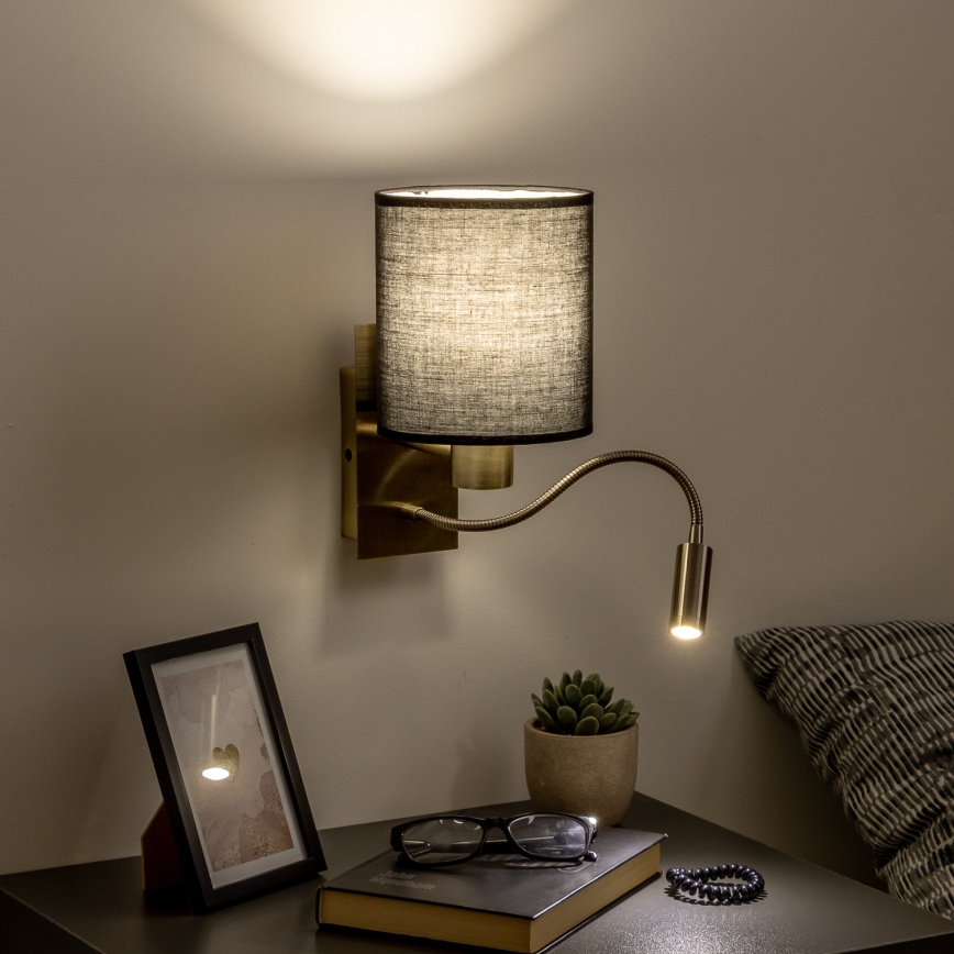 Brilagi - LED Joustava seinävalaisin NUBILA 1xE27/25W/230V + LED/3W messinki/musta