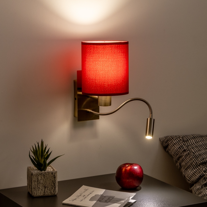 Brilagi - LED Joustava seinävalaisin NUBILA 1xE27/25W/230V+LED/3W messinki/Pompeilainen punainen