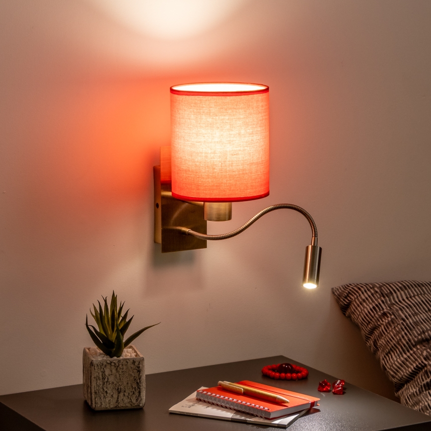 Brilagi - LED Joustava seinävalaisin NUBILA 1xE27/25W/230V + LED/3W messinki/punainen