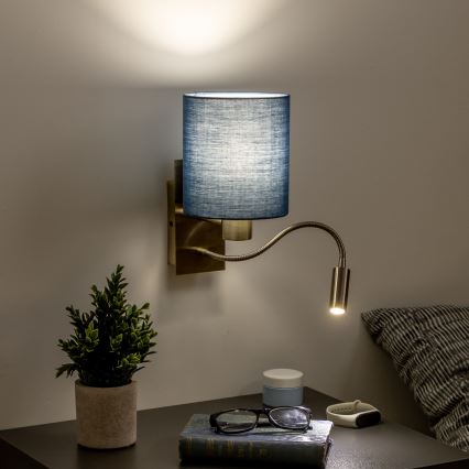 Brilagi - LED Joustava seinävalaisin NUBILA 1xE27/25W/230V+ LED/3W messinki/tummansininen