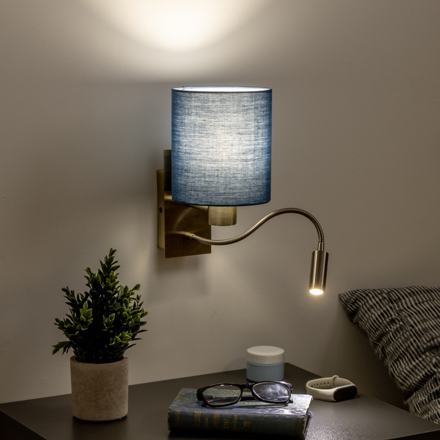 Brilagi - LED Joustava seinävalaisin NUBILA 1xE27/25W/230V+ LED/3W messinki/tummansininen