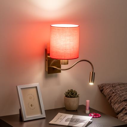 Brilagi - LED Joustava seinävalaisin NUBILA 1xE27/25W/230V + LED/3W messinki/vaaleanpunainen