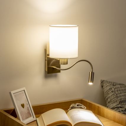 Brilagi - LED Joustava seinävalaisin NUBILA 1xE27/25W/230V + LED/3W messinki/valkoinen