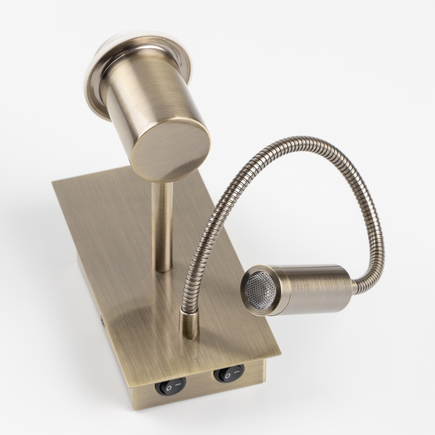 Brilagi - LED Joustava seinävalaisin NUBILA 1xE27/25W/230V + LED/3W messinki/valkoinen