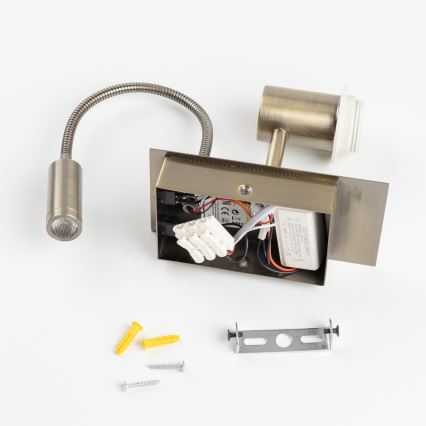 Brilagi - LED Joustava seinävalaisin NUBILA 1xE27/25W/230V + LED/3W messinki/valkoinen