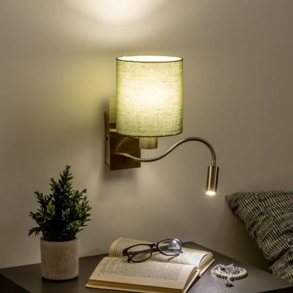 Brilagi - LED Joustava seinävalaisin NUBILA 1xE27/25W/230V + LED/3W messinki/vihreä
