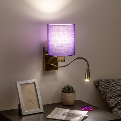 Brilagi - LED Joustava seinävalaisin NUBILA 1xE27/25W/230V + LED/3W messinki/violetti