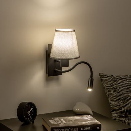 Brilagi - LED Joustava seinävalaisin NUBILA 1xE27/25W/230V + LED/3W musta/harmaa