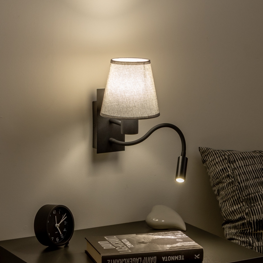 Brilagi - LED Joustava seinävalaisin NUBILA 1xE27/25W/230V + LED/3W musta/harmaa