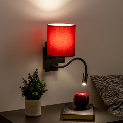 Brilagi - LED Joustava seinävalaisin NUBILA 1xE27/25W/230V + LED/3W musta/Pompeilainen punainen