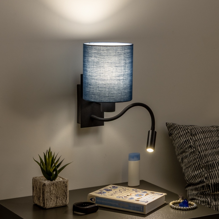 Brilagi - LED Joustava seinävalaisin NUBILA 1xE27/25W/230V + LED/3W musta/tummansininen