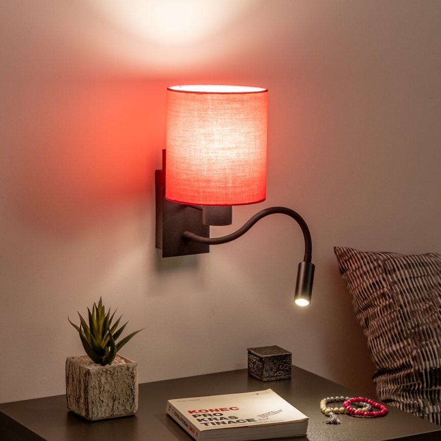 Brilagi - LED Joustava seinävalaisin NUBILA 1xE27/25W/230V + LED/3W musta/vaaleanpunainen